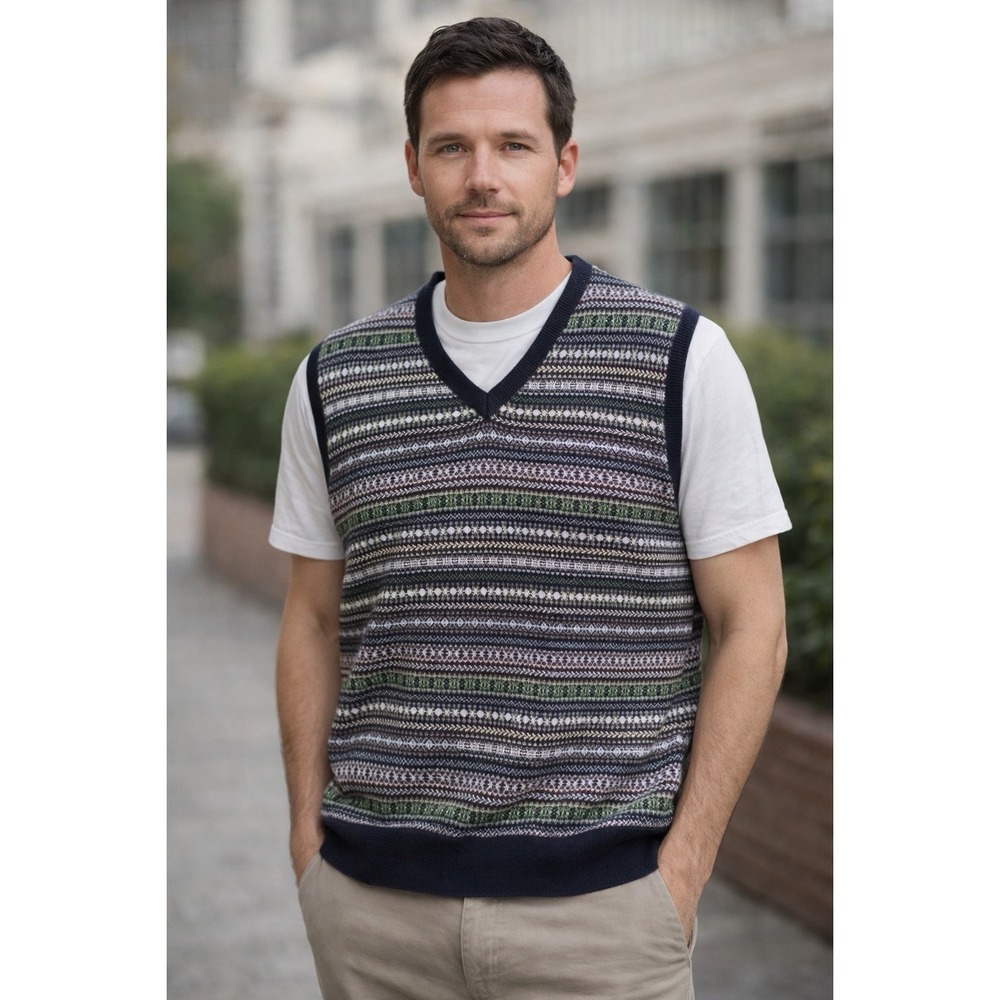 LINCS DAVID CHU V-Neck Sweater Vest LARGE Golf Sports Soft Knit
